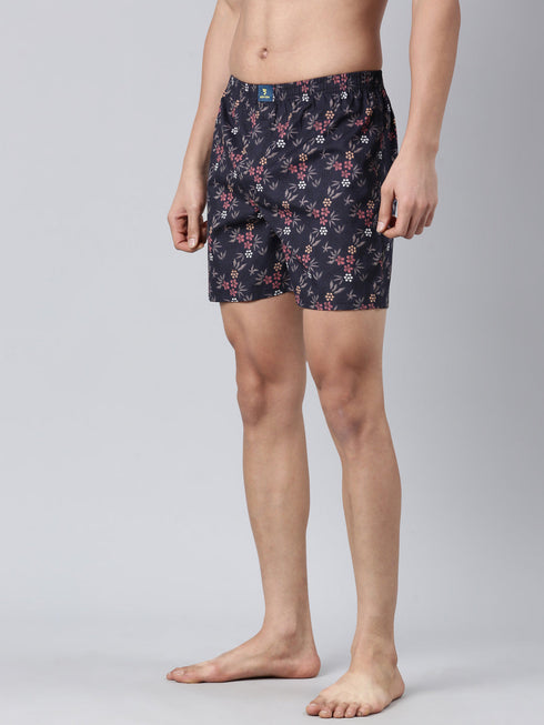 Navy Blue Printed Pure Cotton Boxer